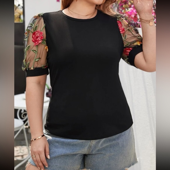 Boho floral mesh puff sleeve blouse - Picture 9 of 11